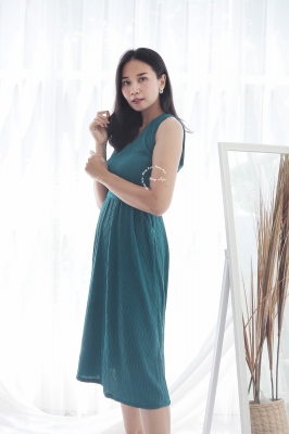 Kimmy Midi Dress Kutung Plisket - NADR 10 Hijau